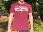 Maroon founder's shirt front graphics outdoors