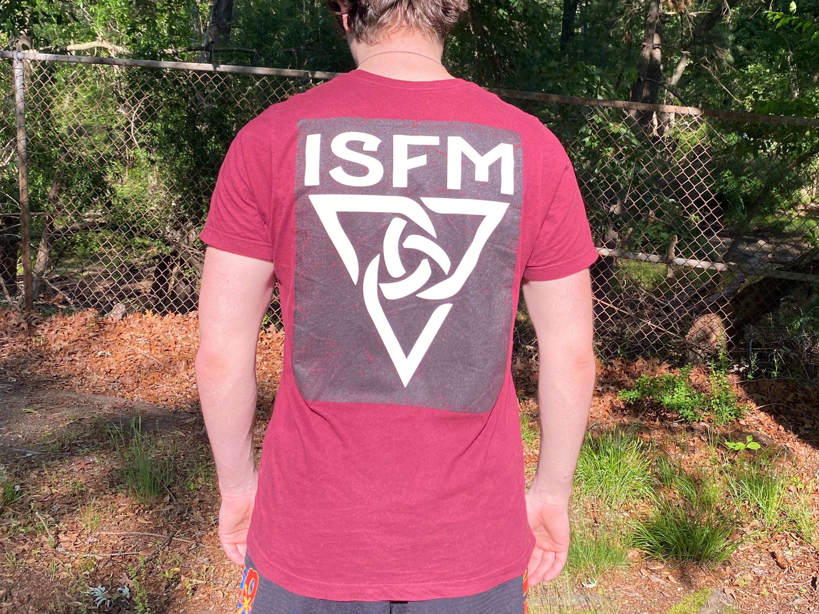 Maroon founder's tee back graphic outdoors