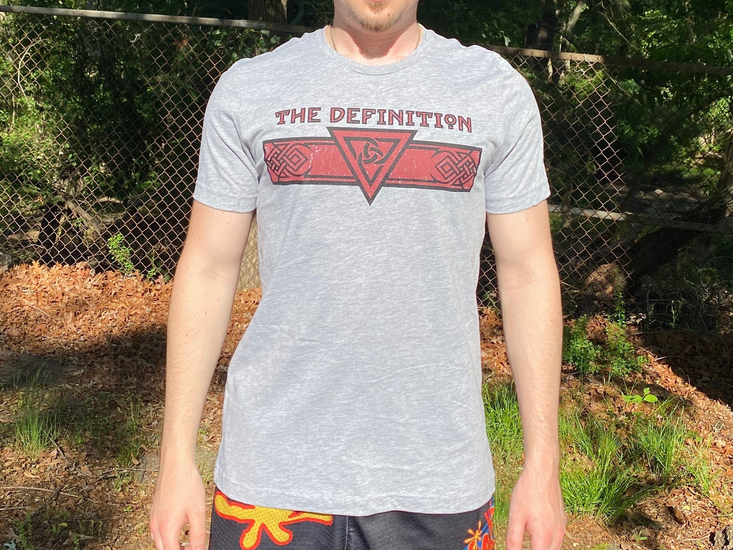 grey founder's tee front graphic outdoors
